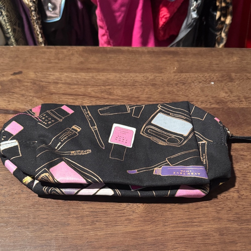Avon true color Black Makeup Pouch with Pink and Gold Accents
